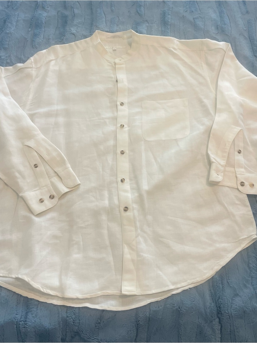 Perry Ellis White Band-Collar Button-Down Shirt